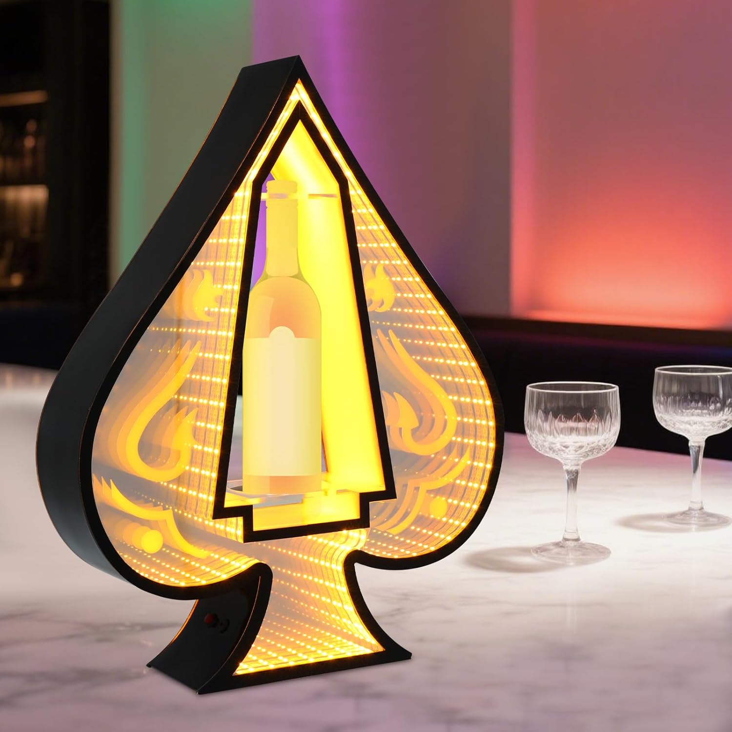 LED Wine Rack Ace of Spades Wine Display Rack Stand Acrylic Wine Bottle Display Stand with Lights, Holds 750ml Bottles for Bar Home Party