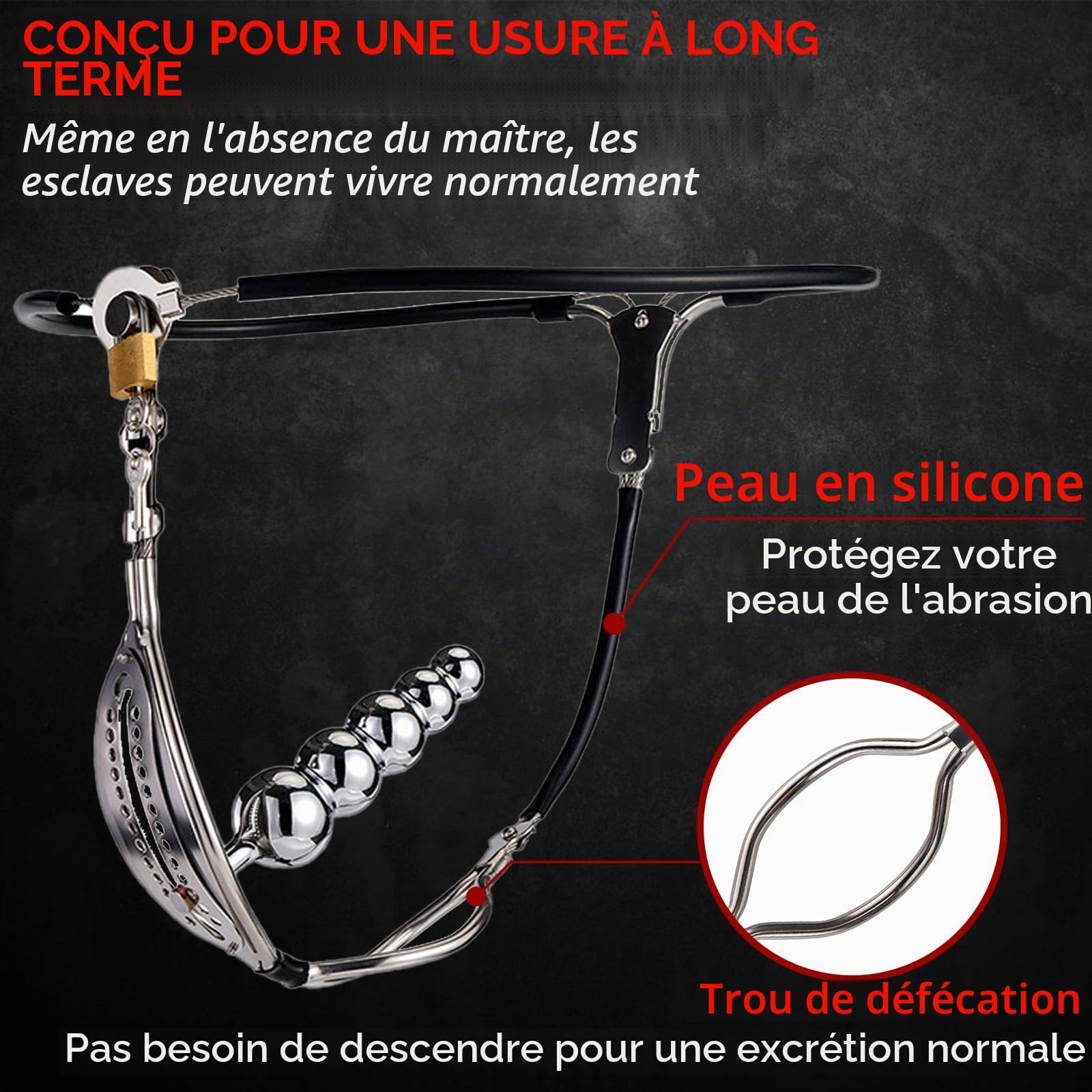 Ceinture de chasteté pour femme, en acier inoxydable réglable ceinture de chasteté pour femme Ceinture de chasteté verrouillable pour femme Invisible Fétiche Bondage Jouet sexuel pour femme Appareil