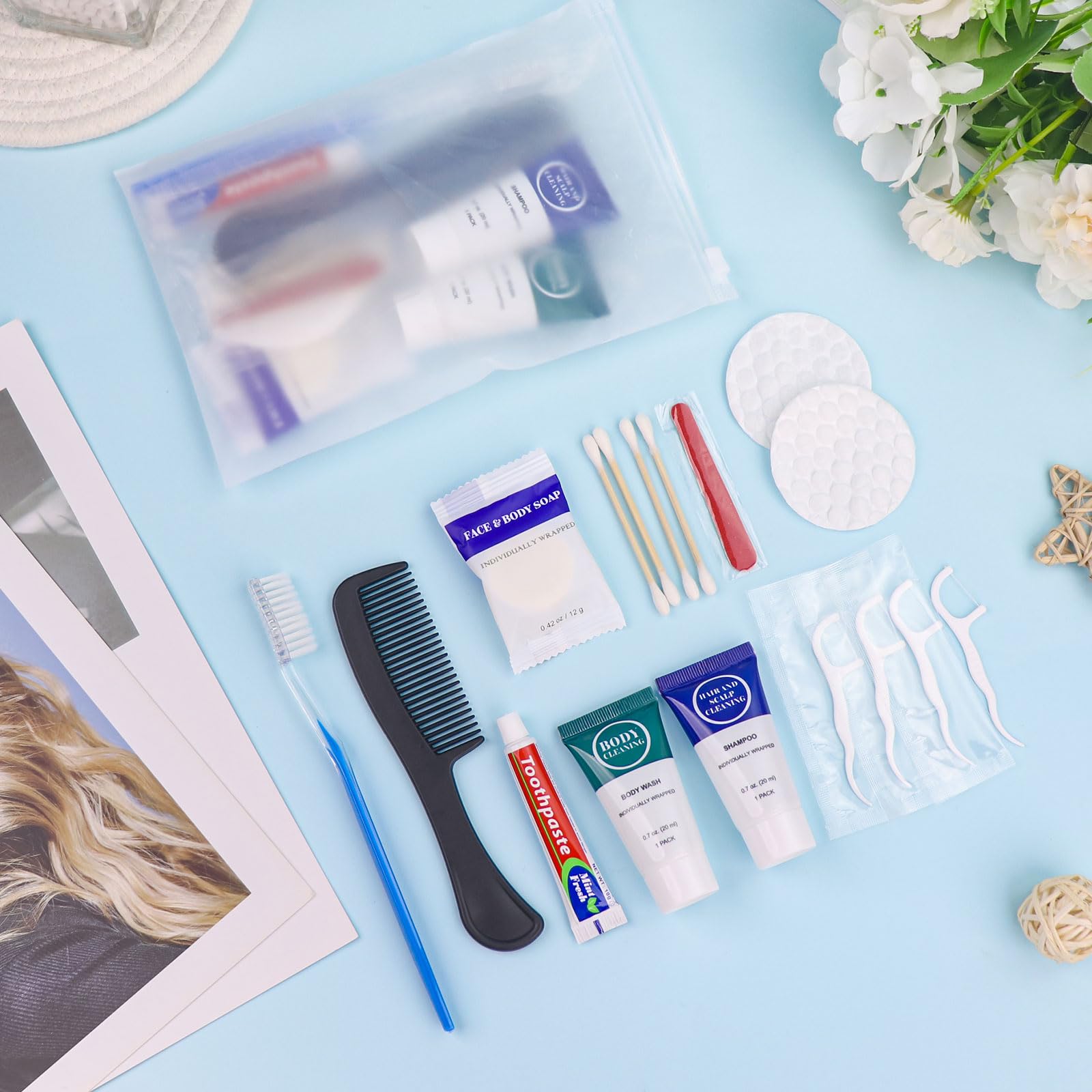 Kit di articoli da toeletta essenziali da viaggio per l'igiene usa e getta alla rinfusa, articoli da toeletta confezionati singolarmente, articoli per la cura della persona da viaggio, per campeggio
