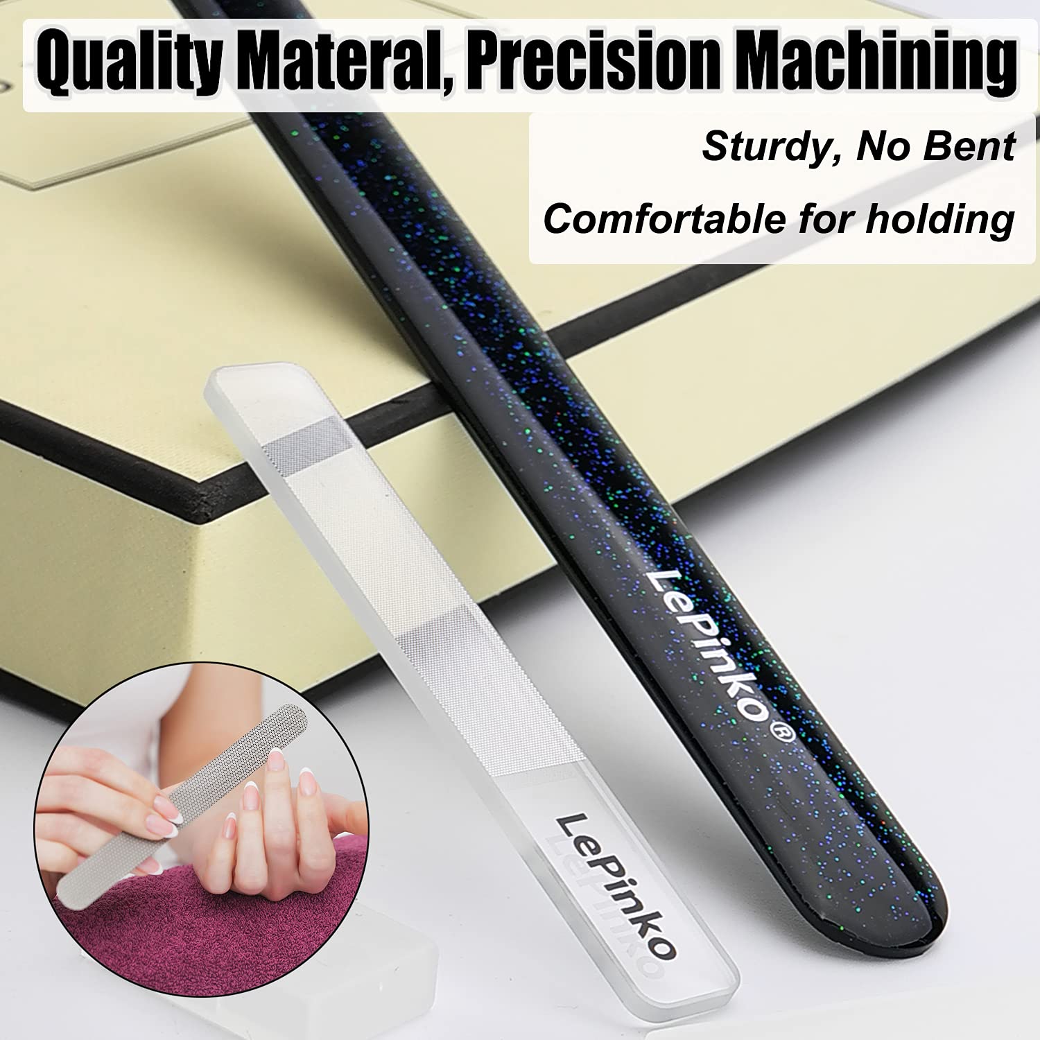 LePinko Salon-Quality Cuticle Trimmer with Cuticle Pusher and Nail File and Buffer Bundle Set