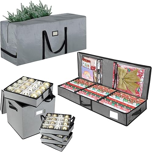 BALEINE Organizador de almacenamiento de papel de regalo de Navidad + caja de almacenamiento de adornos de Navidad + bolsa de almacenamiento para