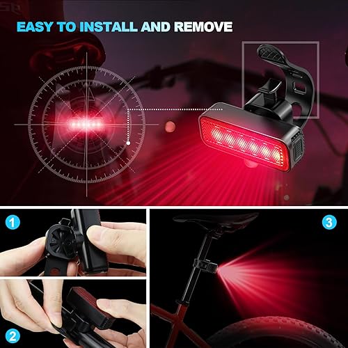 Miniatura 6 de Luces de bicicleta recargables por USB, IP65 impermeable para bicicleta y luces traseras para ciclismo de montaña, luces LED ultra brillantes para