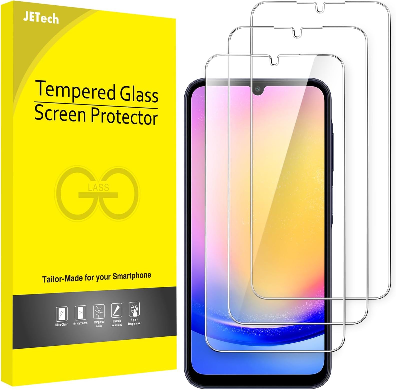 Screen Protector for Samsung Galaxy A25 5G 6.5 Inch, 9H Tempered Glass Film, Anti-Scratch, HD Clear, 3-Pack