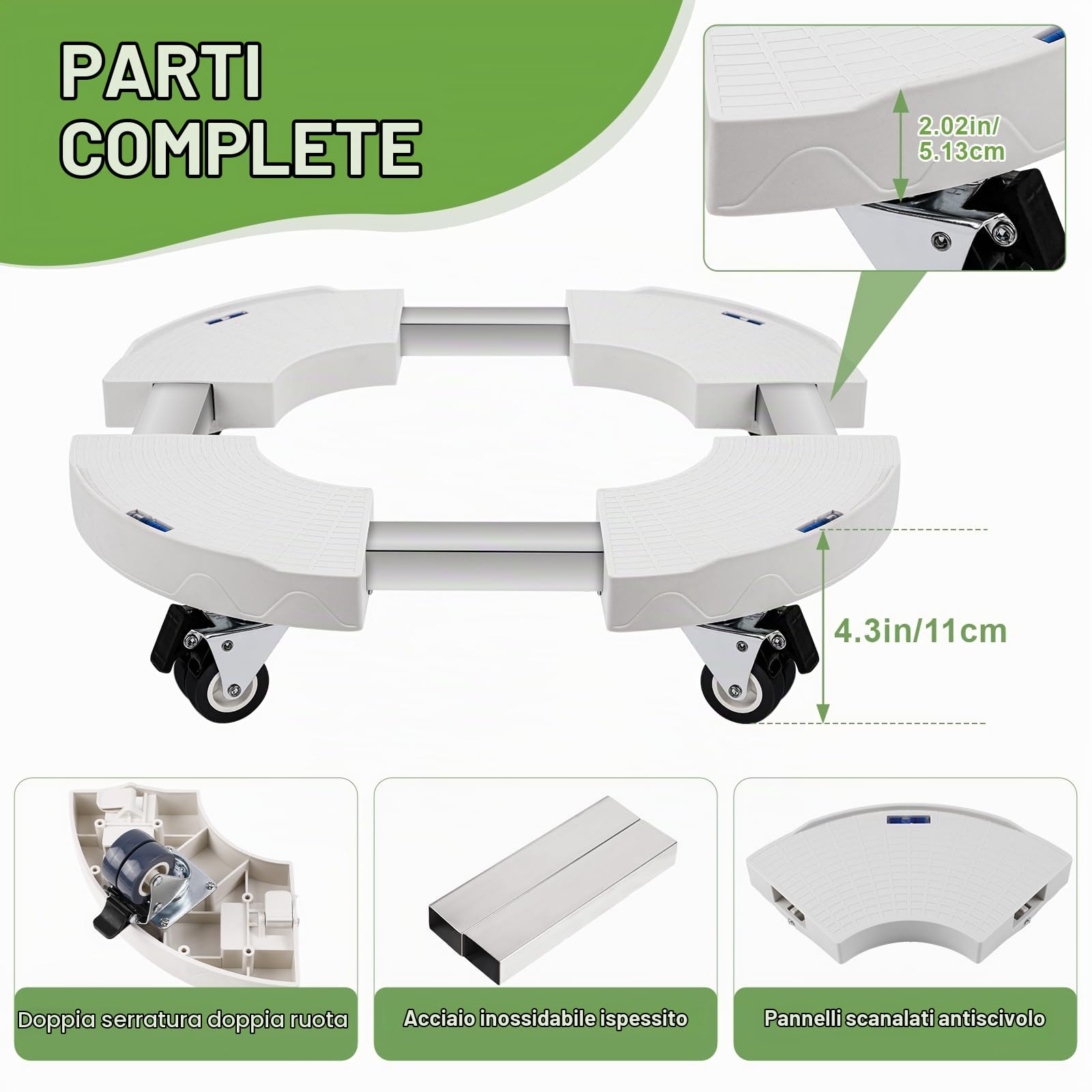 DEWEL Supporto per piante con ruote regolabile 38-51,5 cm, 200 kg,Bianco