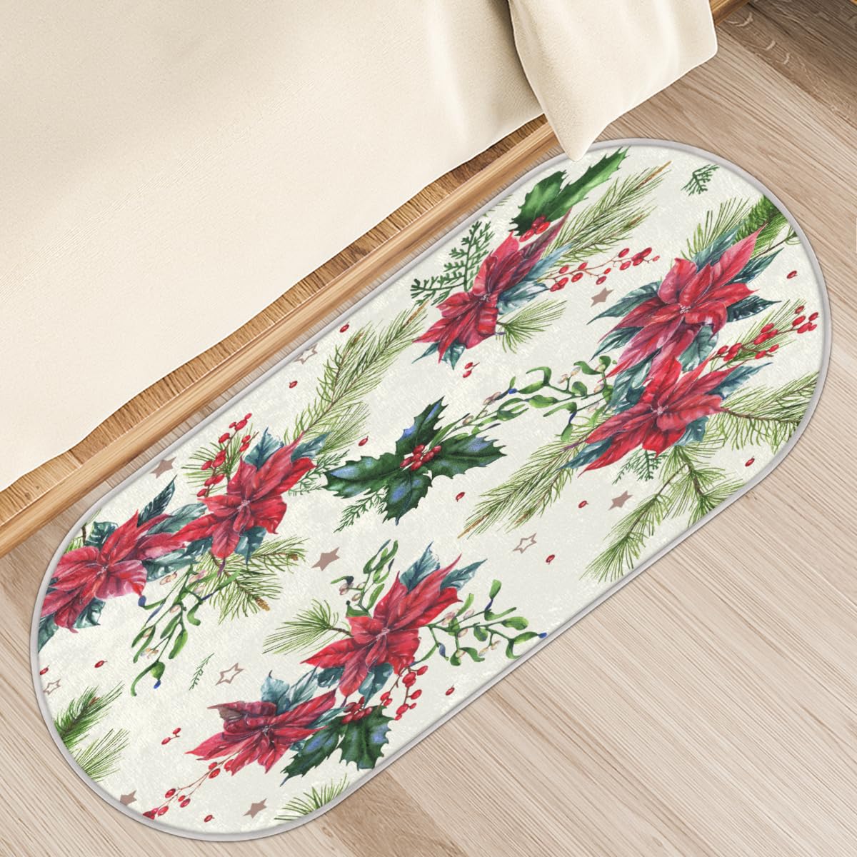 TropicalLife Kwiaty wilczomlecza Boże Narodzenie dywanik mata 50 x 120 cm, kwiaty długie włosy pogrubione dywaniki do pokoju kuchni domu łazienki wewnątrz antypoślizgowa mata podłogowa dywaniki