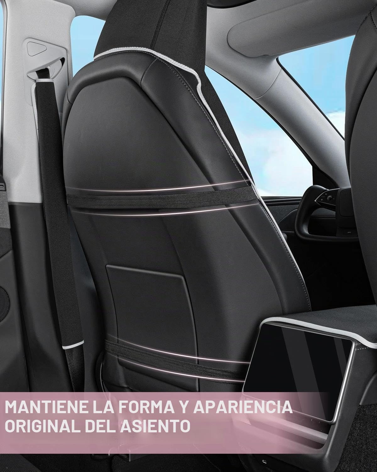 Funda de Asiento Impermeable de Neopreno para Tesla Model Y/3 Delanteros – Antideslizante, Ideal para Taller y después del Deporte, con Funda de cinturón y reposabrazos (Negro)