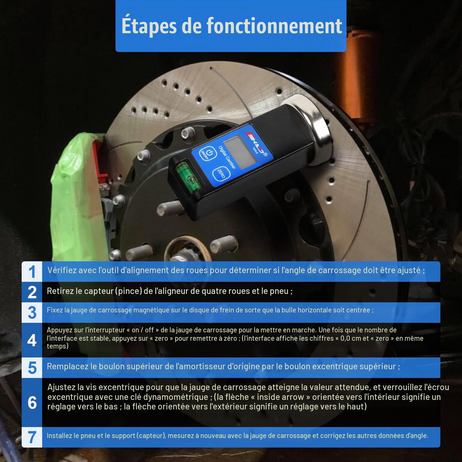 Roue Outil Jauge MagnéTique Avec éCran Led Et Bulle Positionnement, Voiture Réglable Alignement Des Roues Carrossage Pour RéParation Pneus Voiture, Camion, Camping-Car (Plage : -90° à +90°)
