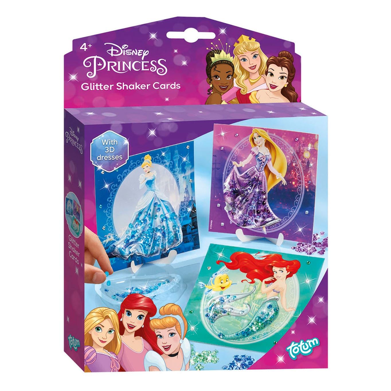 Totum Disney Princess - Glitter Shaker Cards Set, Arts and Crafts Kit for Boys and Girls Ages 3+