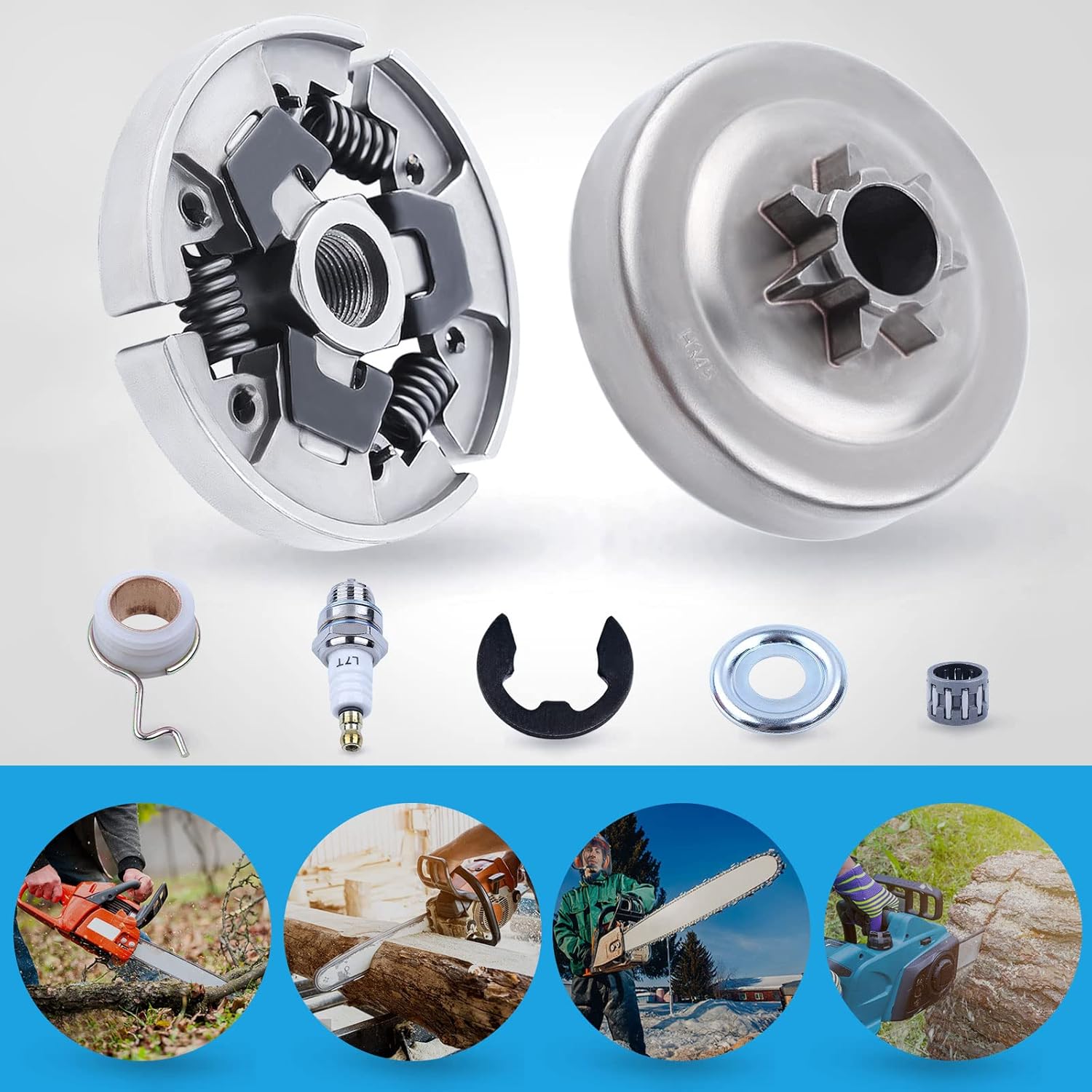 Chainsaw 7pcs Kit Sprocket Clutch Drum 3/8" for Stihl 017 018 021 023 MS170 MS180 MS210 MS230 MS250 Replacement Parts with Needle Bearing Washer E-Clip Worm Gear for 1123 640 2003, 1123 640 2073 : Patio, Lawn & Garden