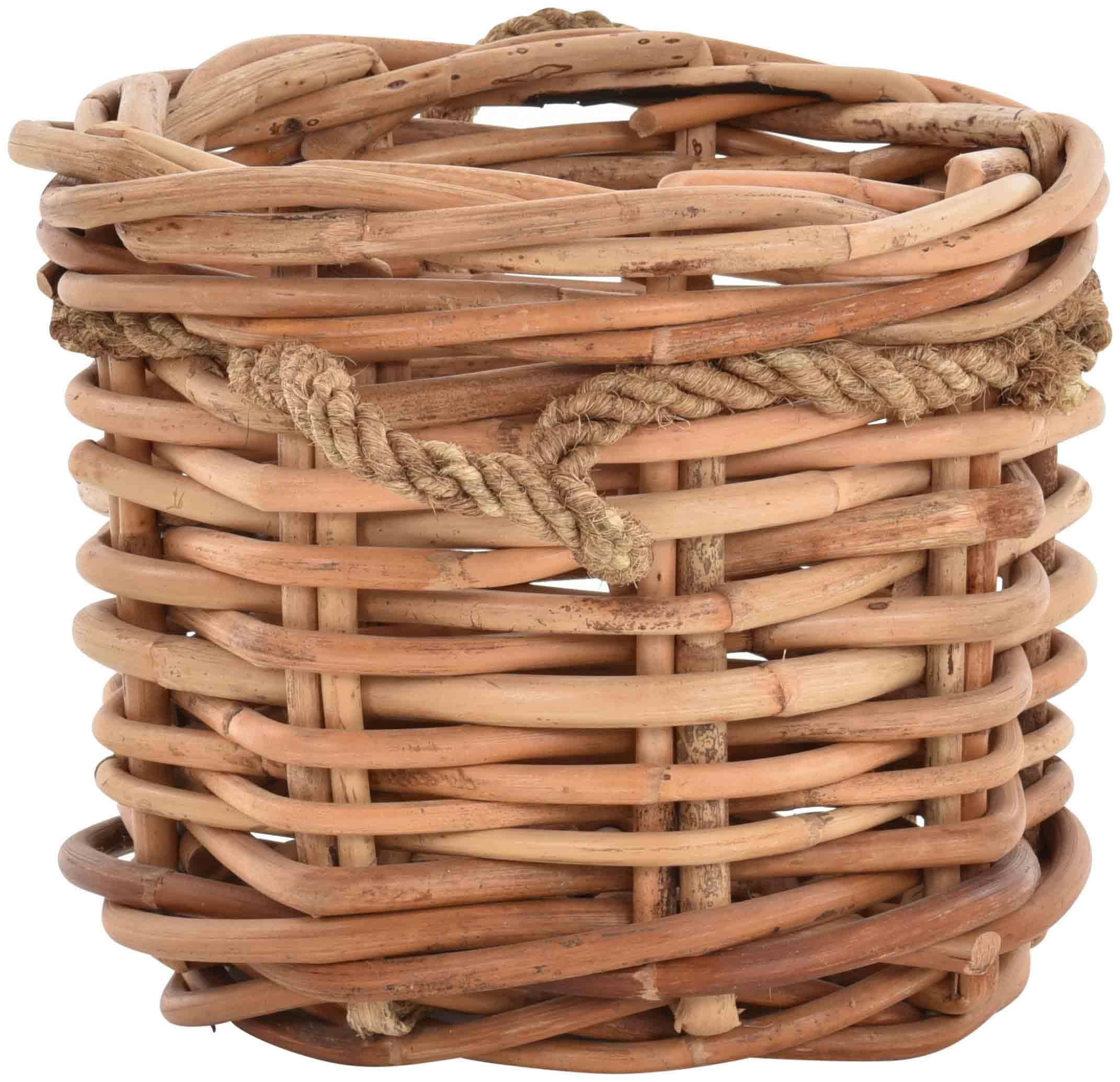 korb.outlet Duży kosz na rośliny, okrągły, naturalny rattan, z krawędzią z liny/osłonka z rattanu (Ø 50 cm)