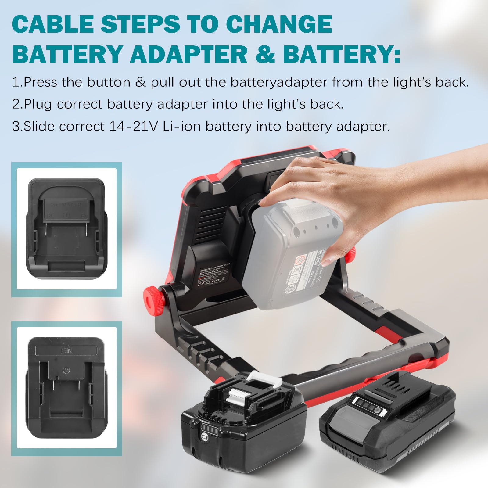 Per Einhell lampada da cantiere a batteria Makita da 18 V, lampada da cantiere, faretto portatile, torcia elettrica, supporto magnetico/dispositivo portatile, campeggio (batteria non inclusa)