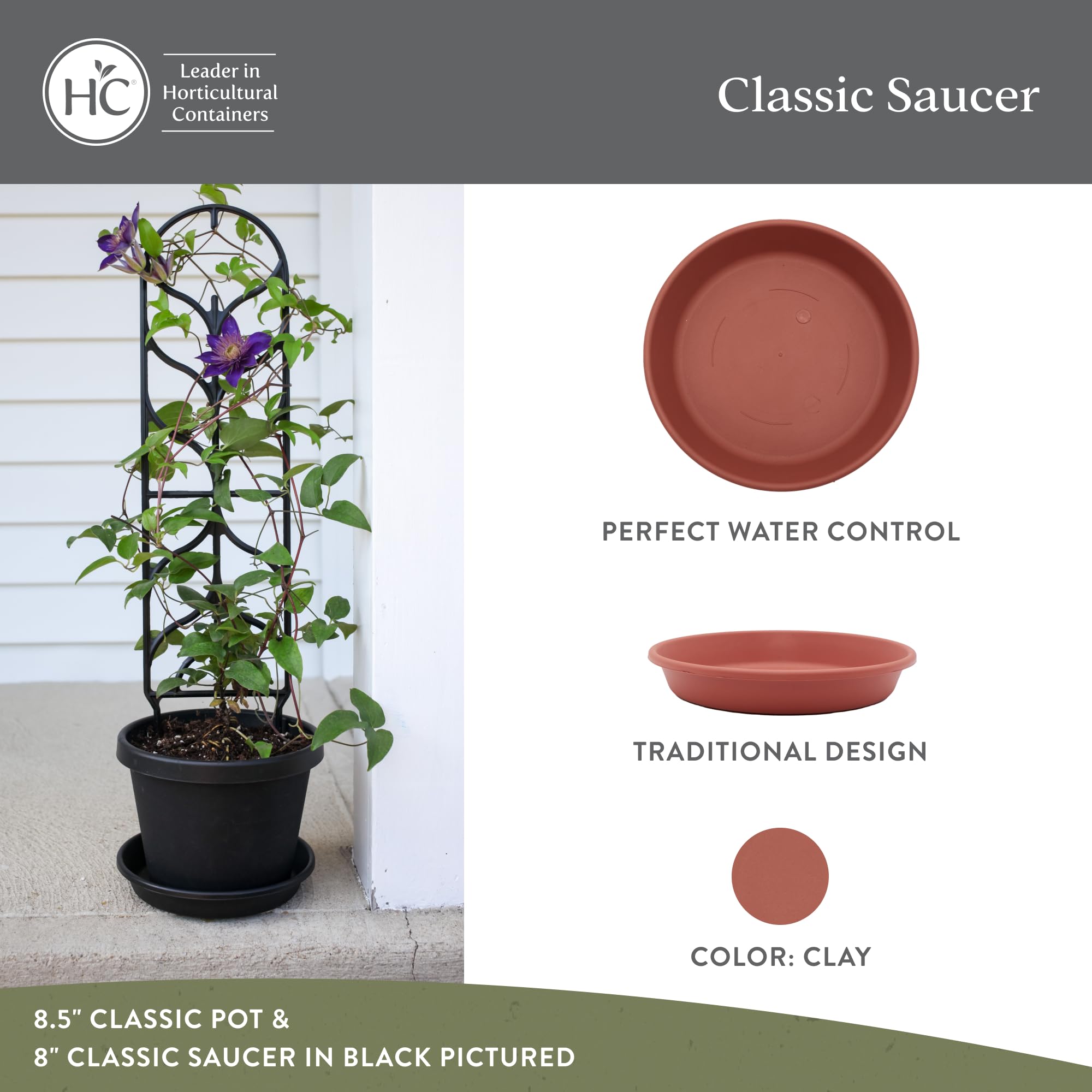 The HC Companies SLI06000E35T036LREFI Classic Round Plastic Plant Saucer, 6" (Pack of 4), Clay - Image 2