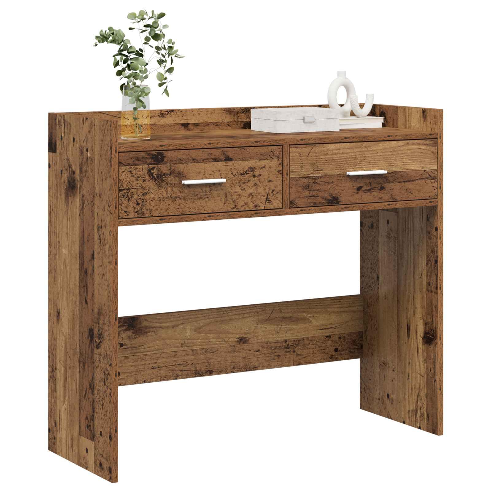 Mesa consola para pasillo estrecho en madera envejecida rectangular de 90 cm