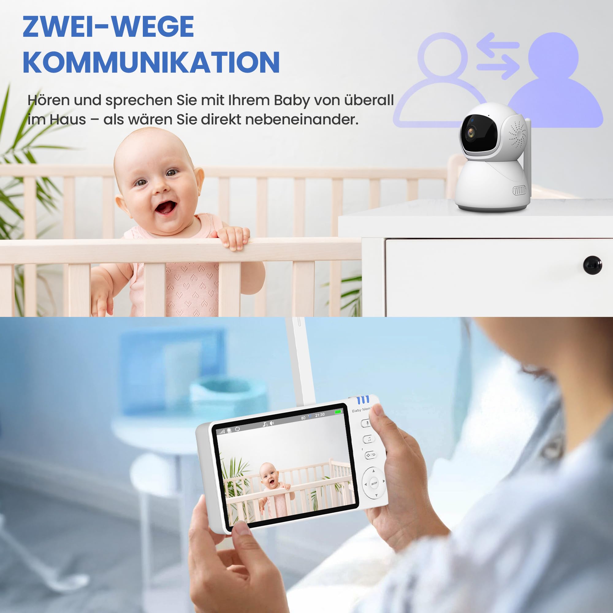 Extralink Elektroniczna niania z kamerą bez Wi-Fi – monitor dla niemowląt z 5-calowym wyświetlaczem, noktowizor, 2-drożne audio, VOX i monitorowanie temperatury, funkcja FHS 2,4 GHz zasięg 300 m