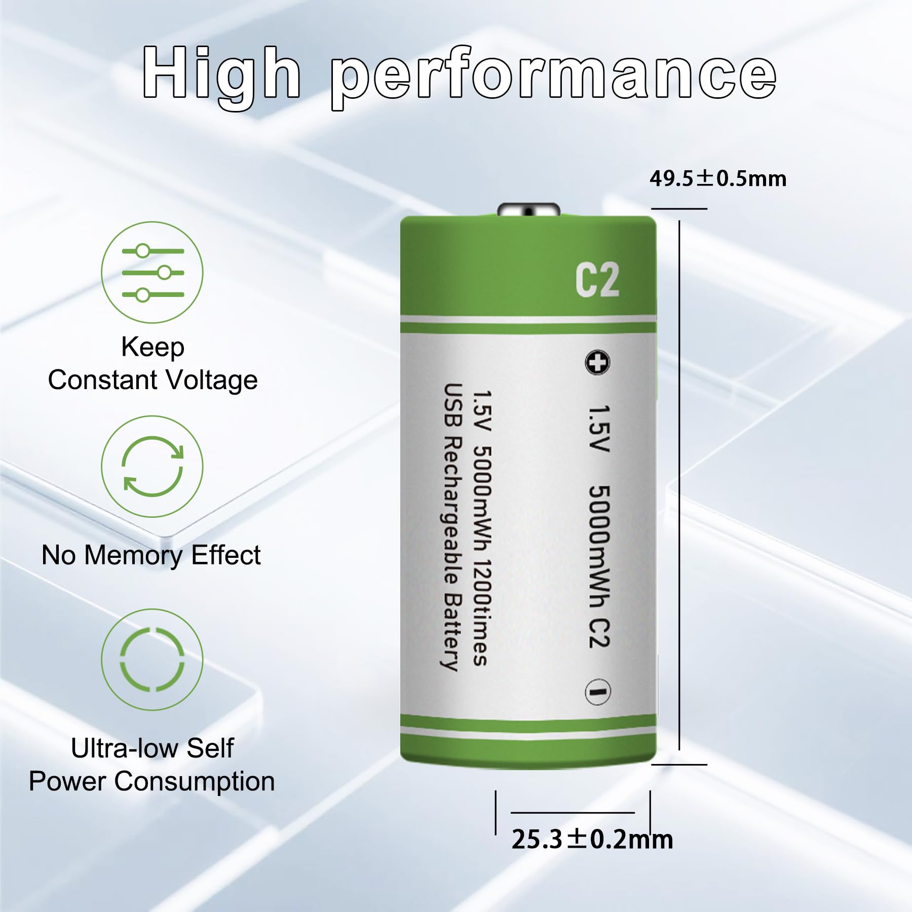 8 batterie C USB Type-C agli ioni di litio ricaricabili, ad alta capacità, 1,5 V, 3300 mAh, 5000 mWh, batteria al litio ricaricabile, 2,5 ore, ricarica rapida, con cavo di ricarica