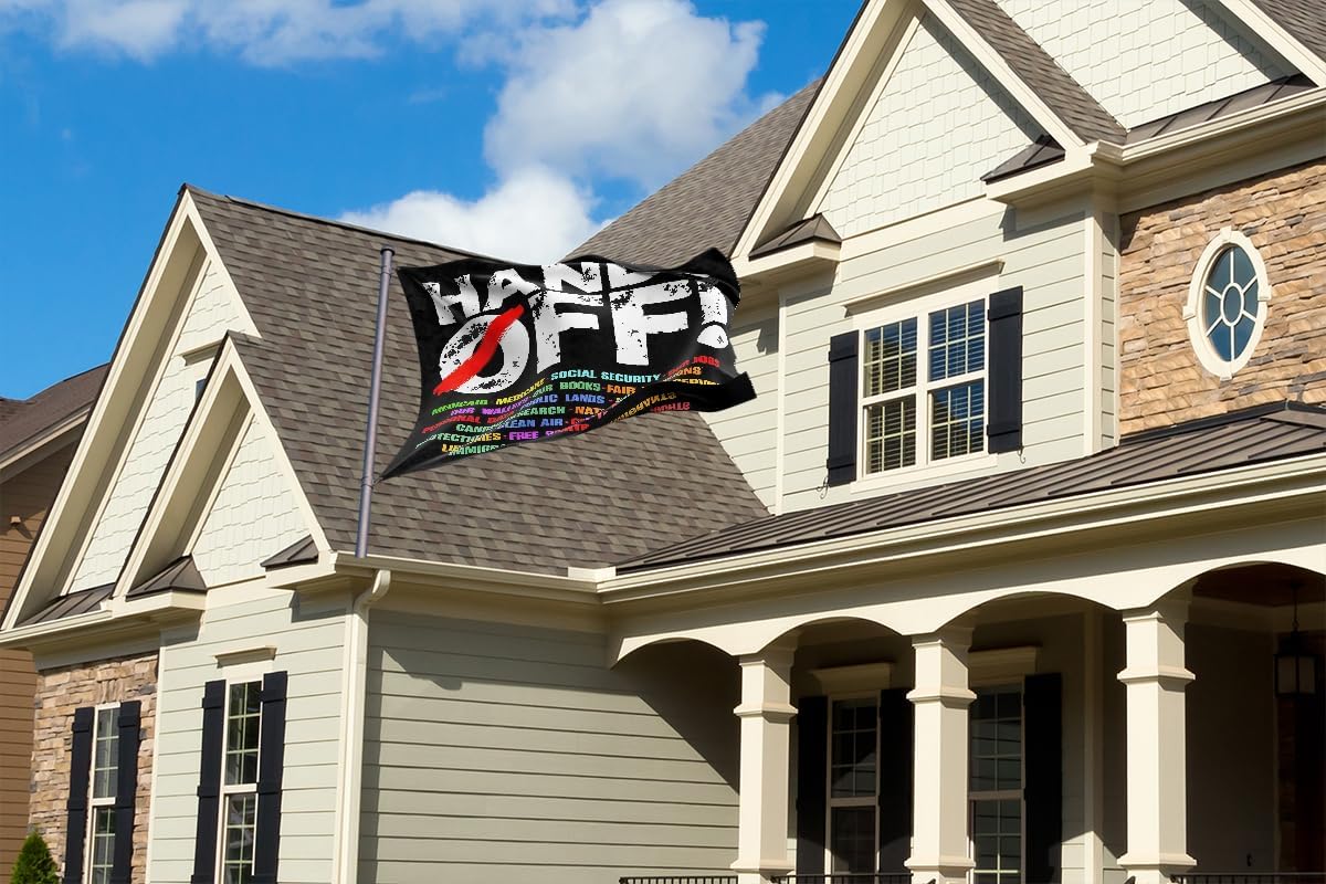 Hands Off Protest Social Security And Medicare Protest Flag 3x5FT Vivid Color Fade Resistant Polyester with Brass Grommets Gifts and Room Decor Indoor Outdoor (Fashion 1, 3x5FT 3PLY)