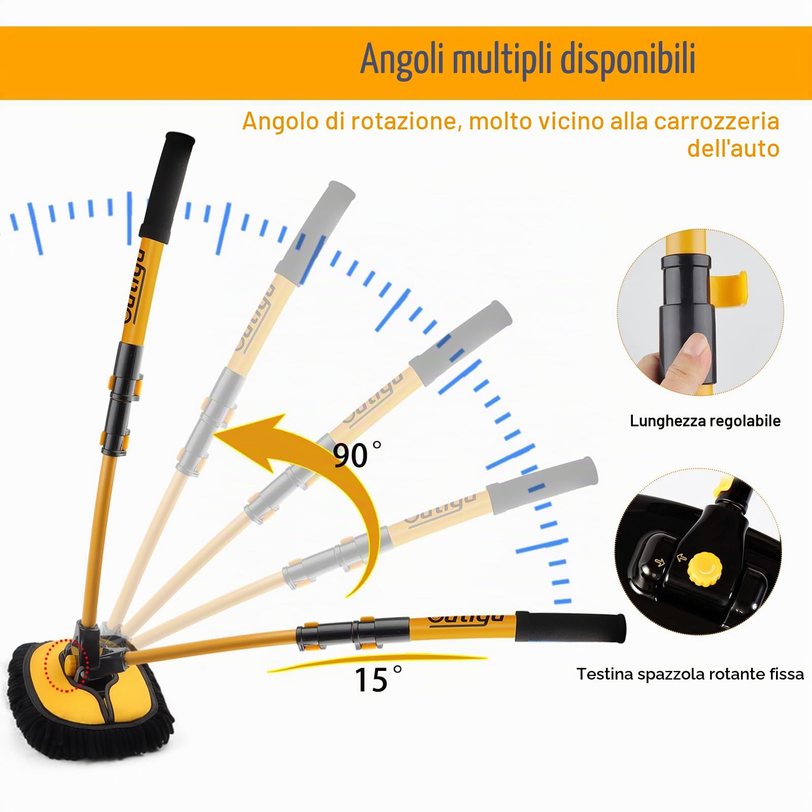 Spazzola per lavaggio auto con manico telescopico, kit di pulizia 3 in 1 in microfibra per la pulizia di auto, camion e casa