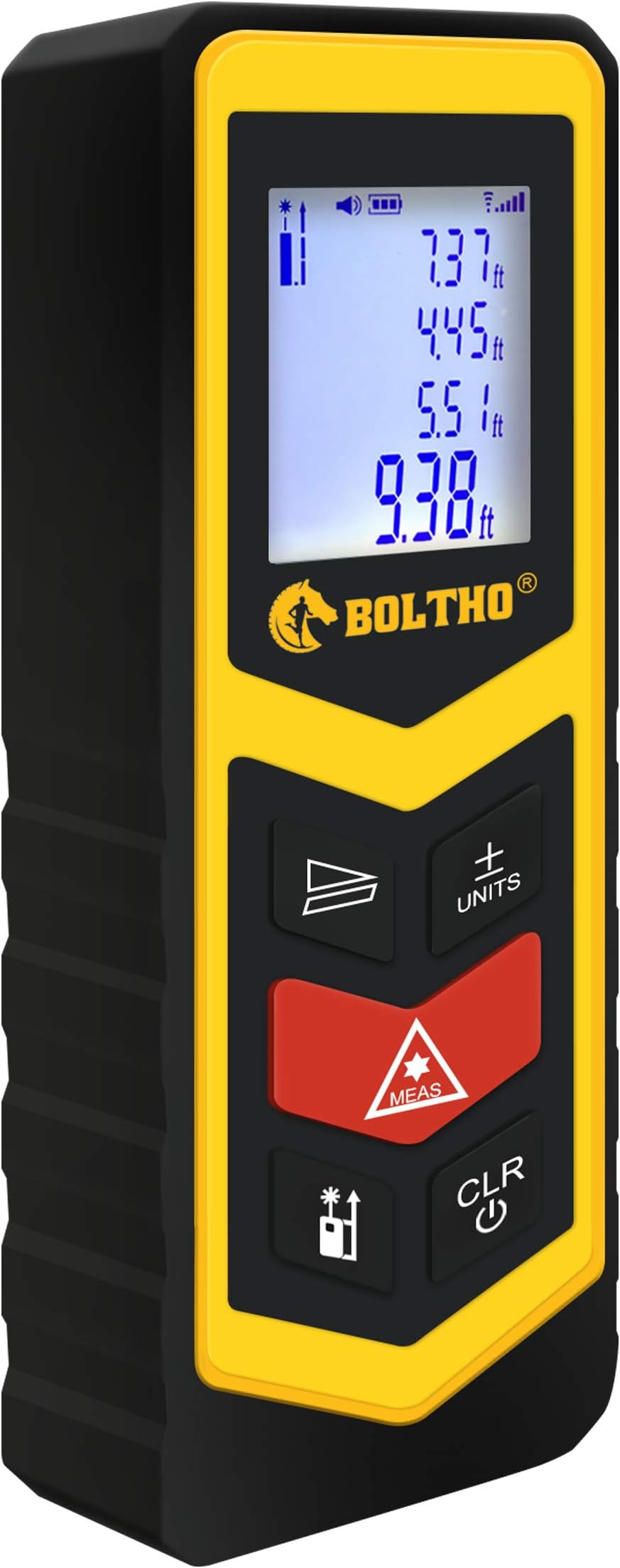 BOLTHO Laser Measure Laser Distance Meter with Electronic Level, Portable High Precision and Backlight LCD Display, Measure Distance, Area and Volume, Pythagorean Mode (98FT/30M)