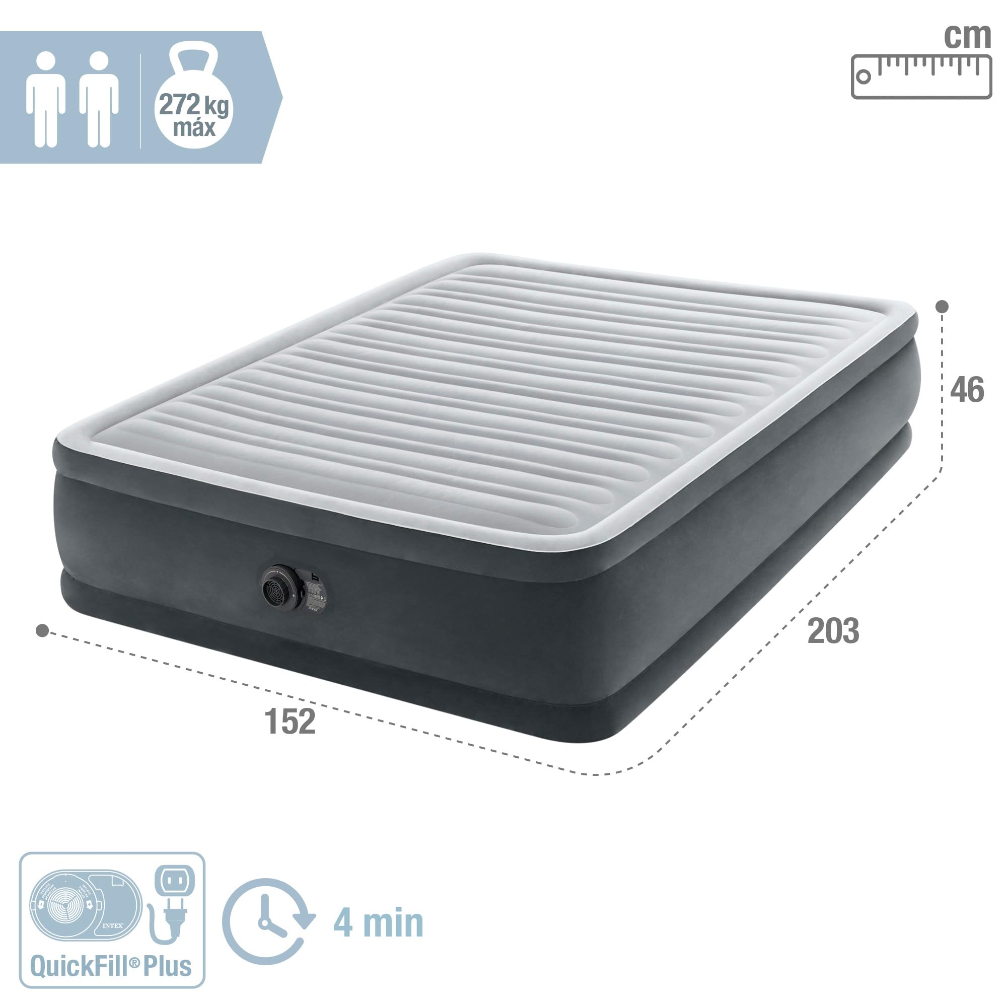 Intex Queen Comfort Plush łóżko dmuchane z Fiber-Tech RP, wymiary po nadmuchaniu: 152 cm x 203 cm x 46 cm (64414ND)