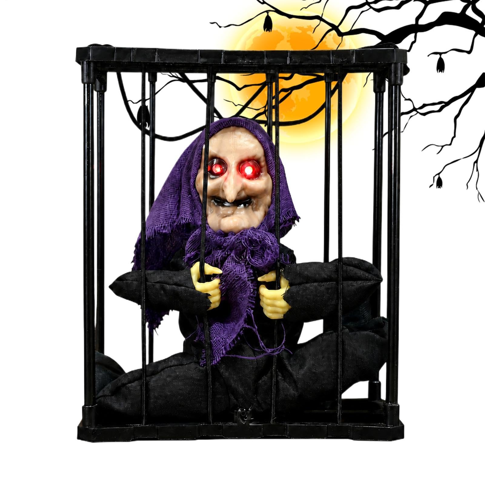 Halloween wiedźma dekoracja straszne świecące oczy efekty dźwiękowe