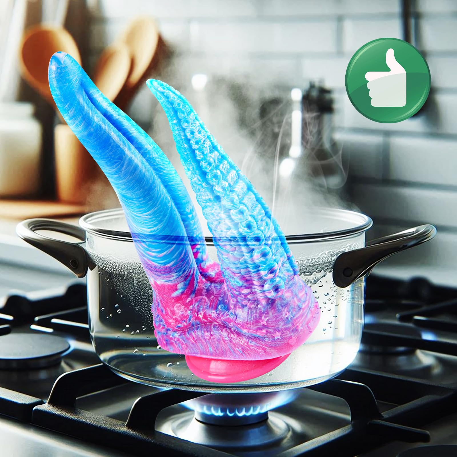 Dildo doble de 21.5 cm con tentáculos de monstruo, realista, grande, de silicona, con base de succión fuerte, dildo doble con lengua, juguete para lesbianas