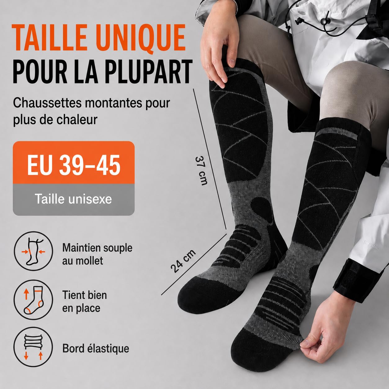Chaussettes Chauffantes Rechargeables pour Homme Femme (Noir/Gris)