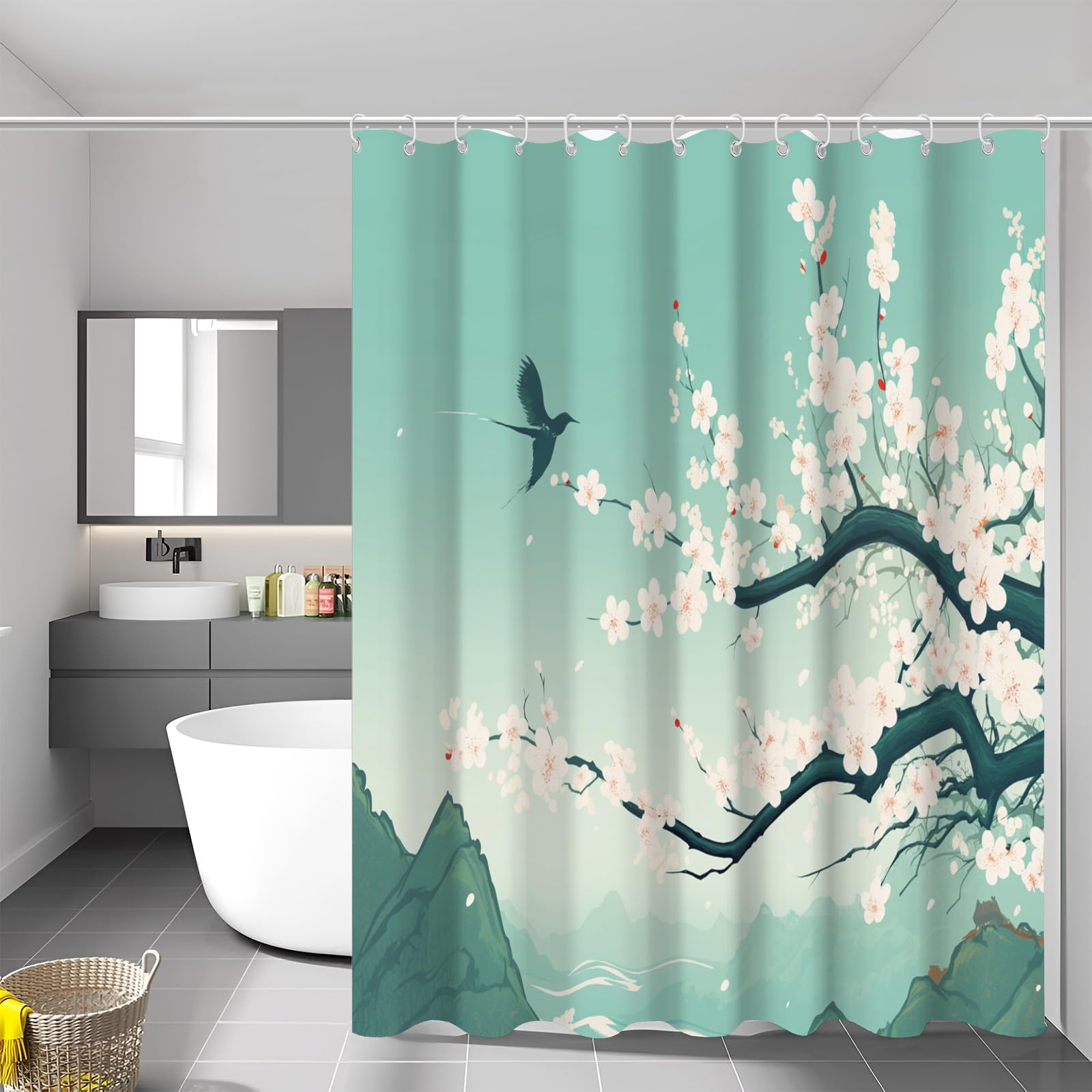 Rideau de douche 3D peinture à l'encre rideau de bain imperméable 150x180