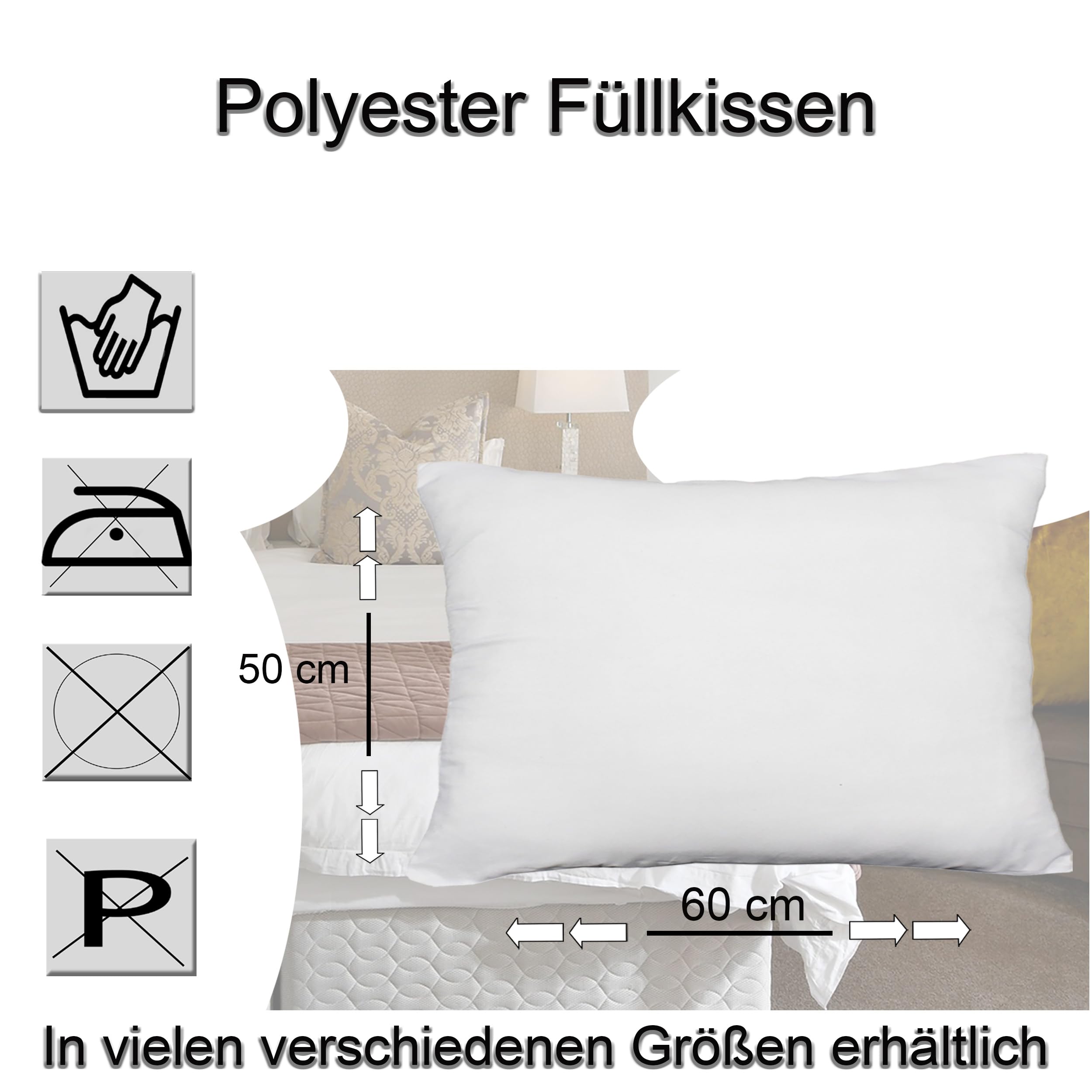 Haus und Deko Kopfkissen Füllkissen 50 x 60 cm Kissenfüllung Polyester Innenkissen weiß für Dekokissen weiches Inlett waschbares Couchkissen Sofakissen