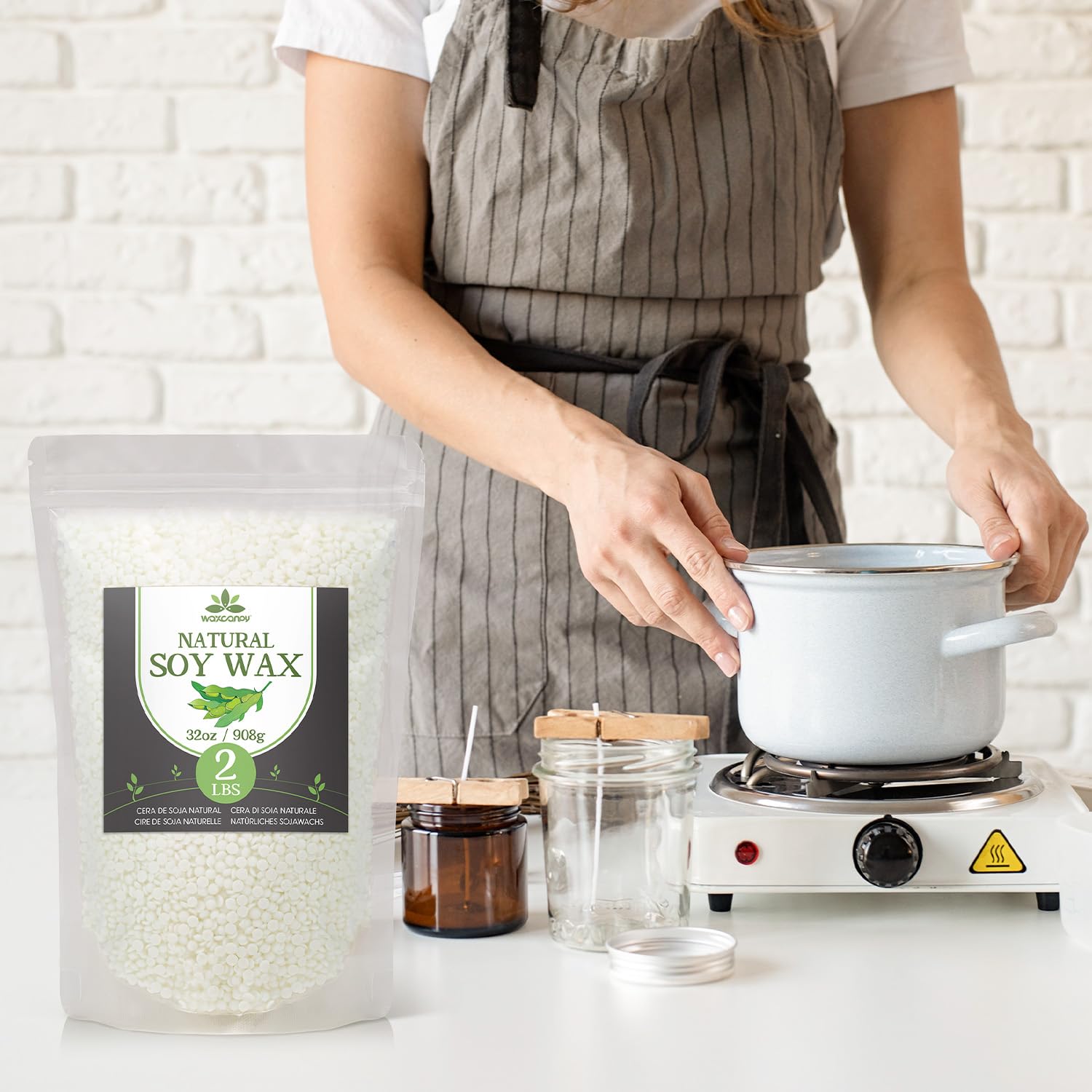 Cera de soja natural para hacer velas, cera orgánica de granja, sin aditivos, inofensiva y pura (20 libras)