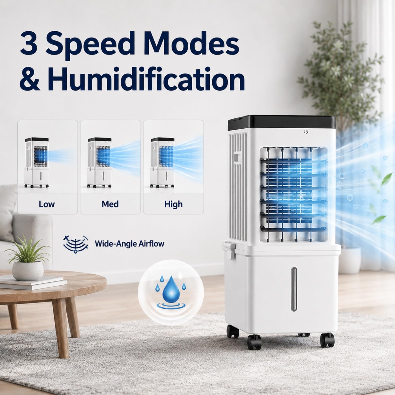 Climatizador Evaporativo Portátil, Enfriador Evaporativo con Humidificador y Control Remoto para el Hogar, Dormitorio, Oficina y Residencia Estudiantil