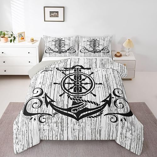 Miniatura 31 de Erosebridal Juego de edredón costero oceánico, juego de edredón de ancla náutica, juego de ropa de cama tamaño individual, juego de ropa de cama con