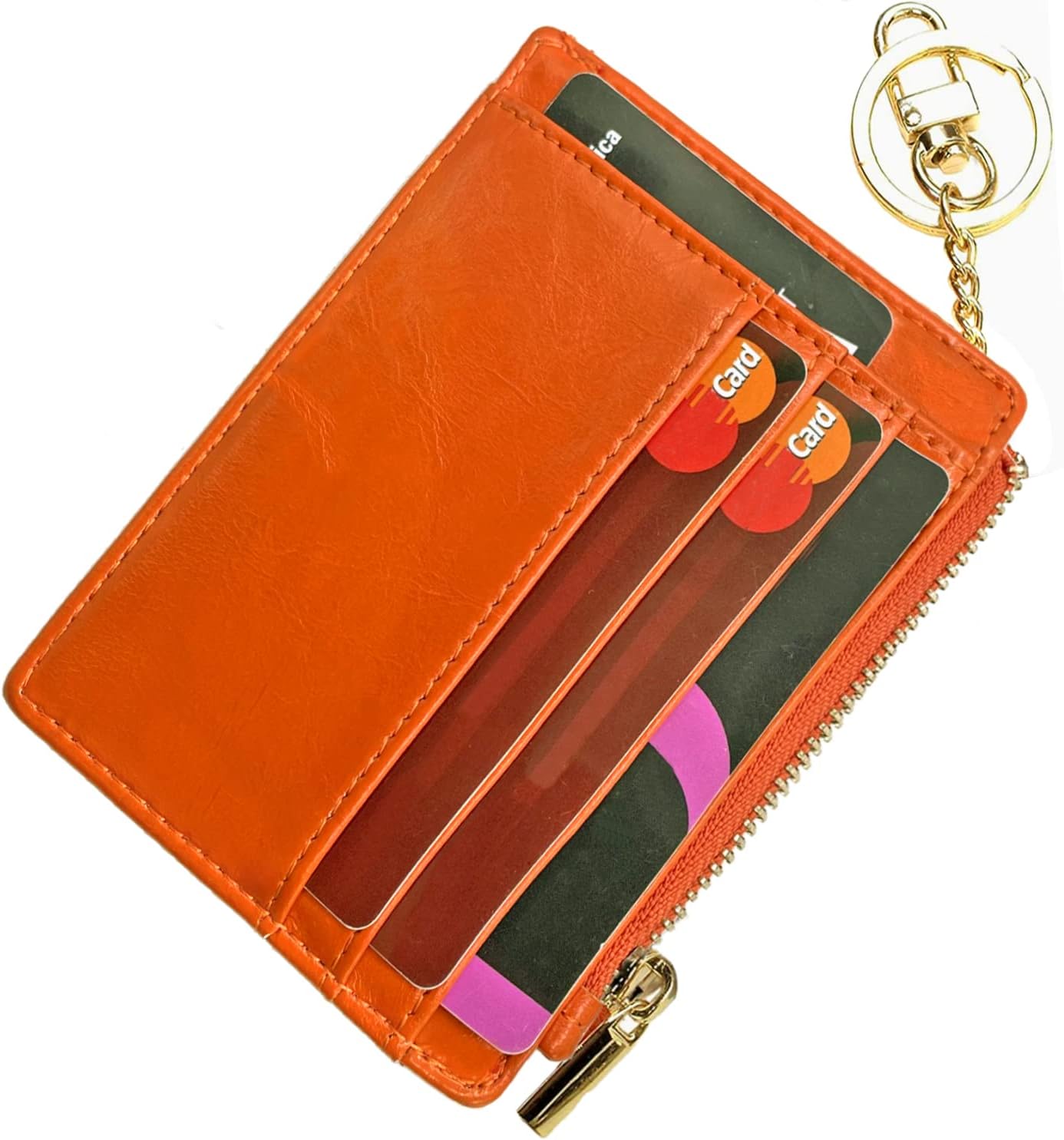Slim RFID Credit Card Holder for Women Mini Front Pocket Wallet Purse With Keychain