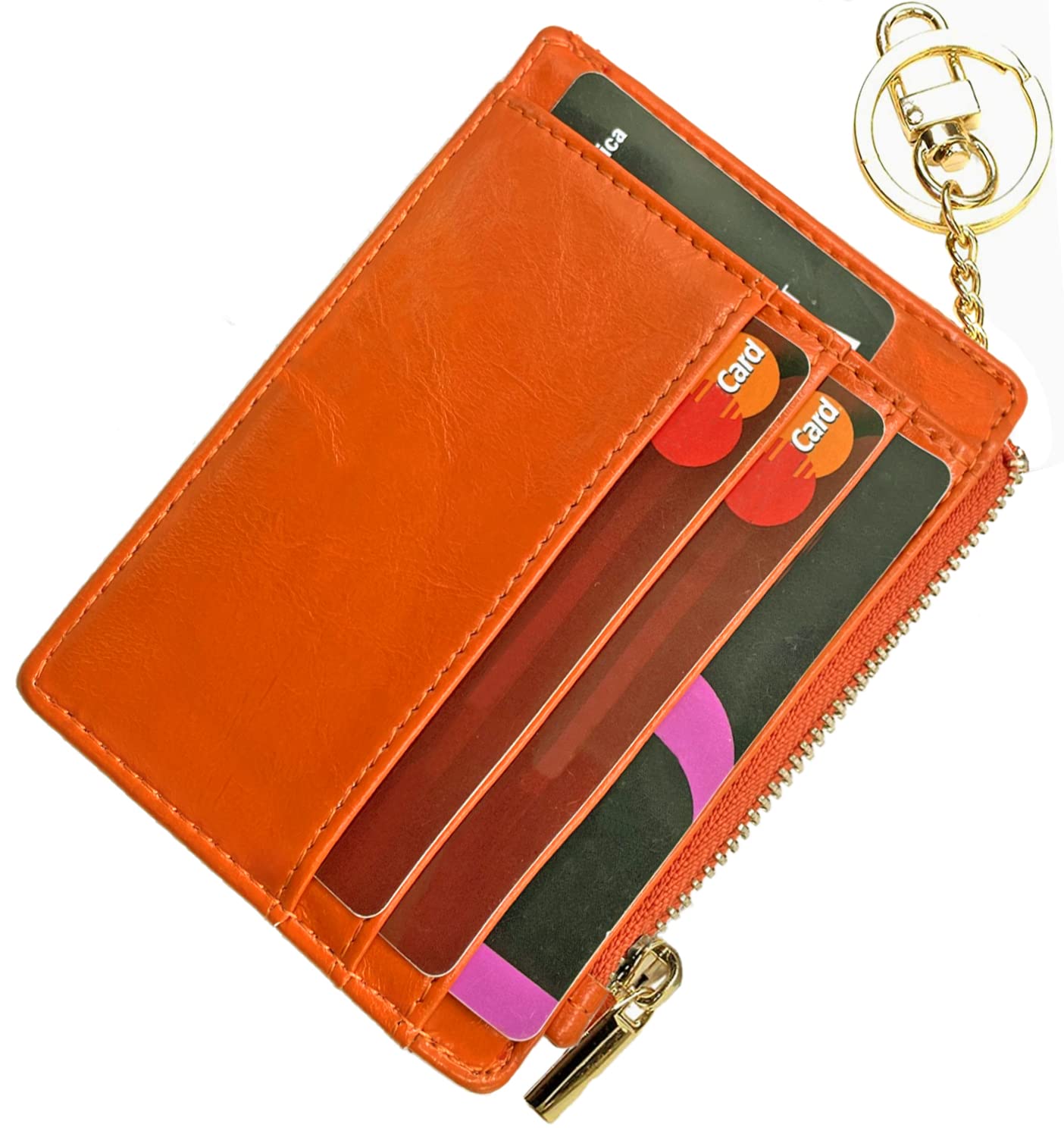 Slim RFID Credit Card Holder for Women Mini Front Pocket Wallet Purse With Keychain