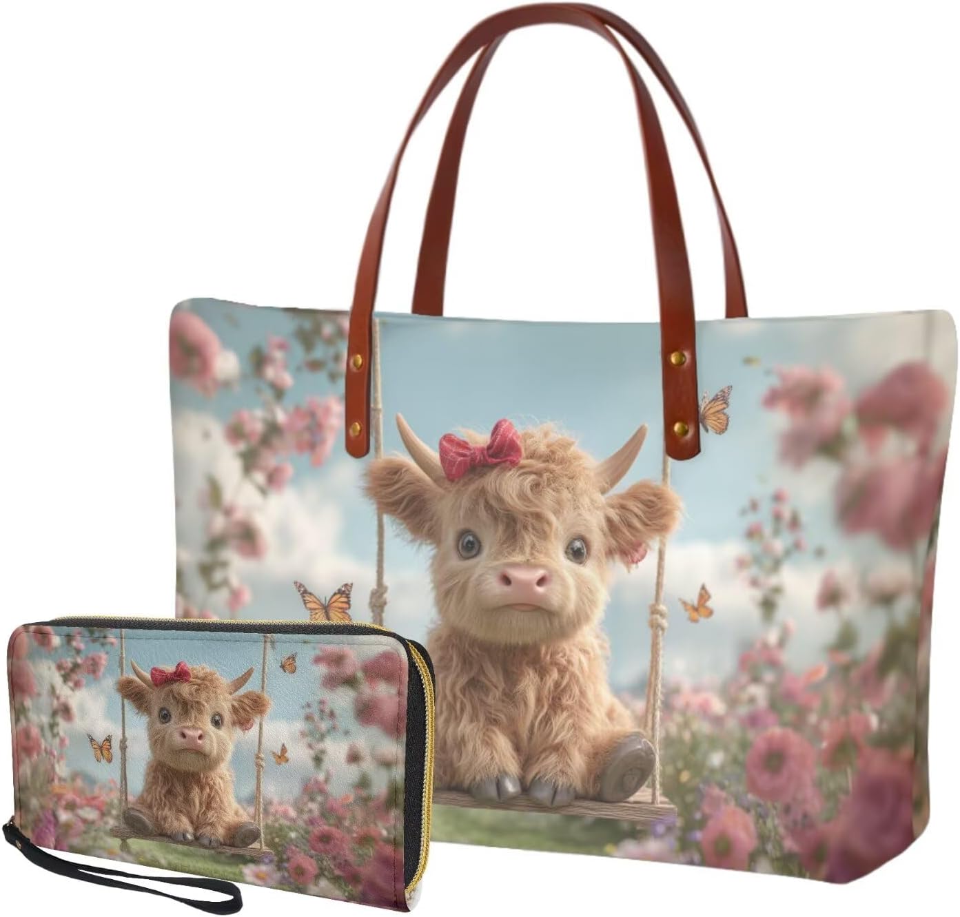 Purse and Wallet Set Large Shoulder Satchel Purse Tote Handbags with PU Wallet for Party Work Shopping Travel