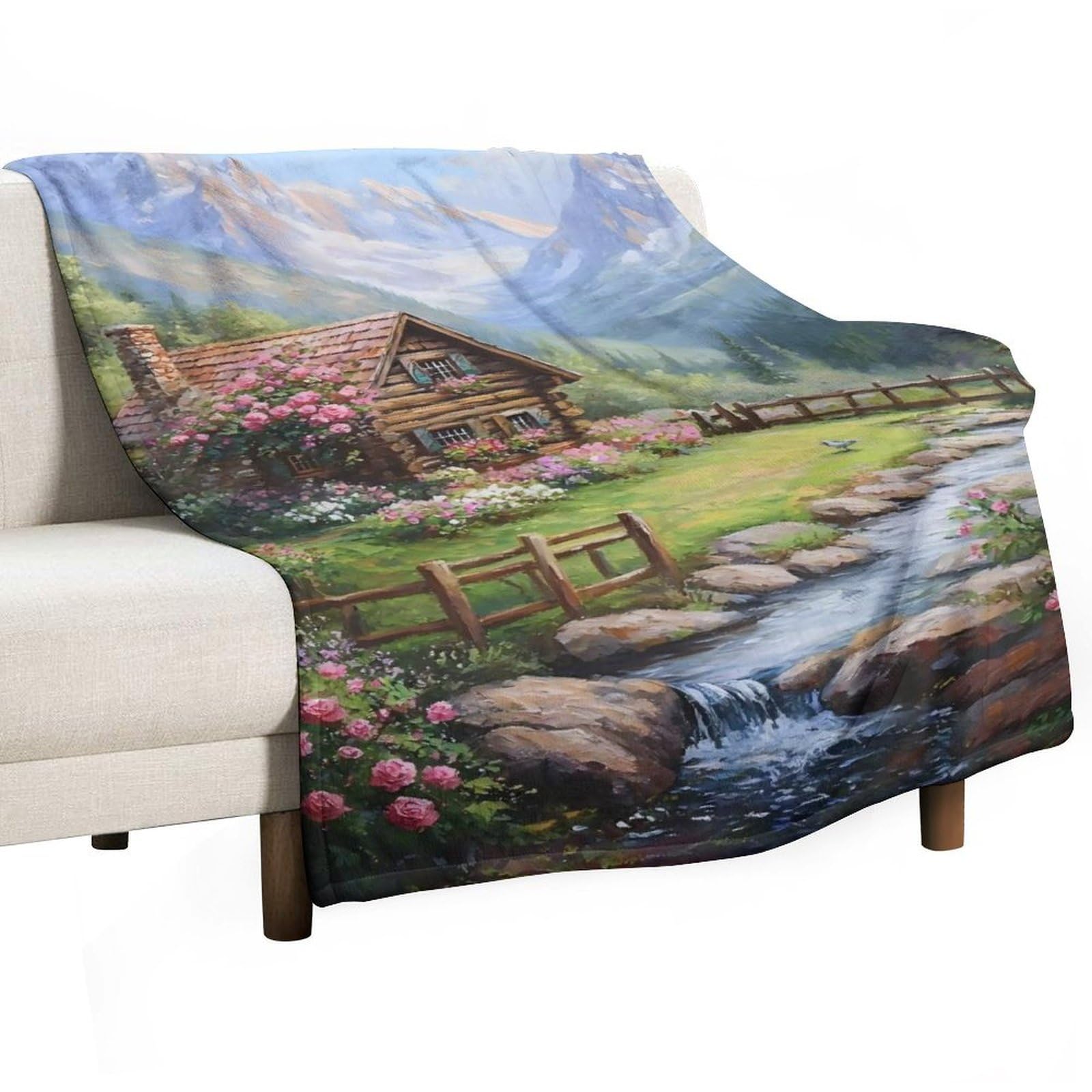 Yhgsreuoh Tl-Style Mountain Cabin Oil (1) Flannel Blankets Fleece Soft Throw Lightweight Plush Gifts For Couch, Bed, Cozy Sofa Plush, Chair, Lovers 32X48inch(80X120cm)