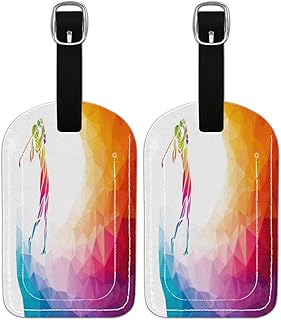 Etiqueta de bagagem PU Leahter para malas, bolsa de viagem de proteção de privacidade etiqueta etiqueta de mala de viagem arco-íris geométrico Golf Girl, etiqueta de identificação para mulheres homens