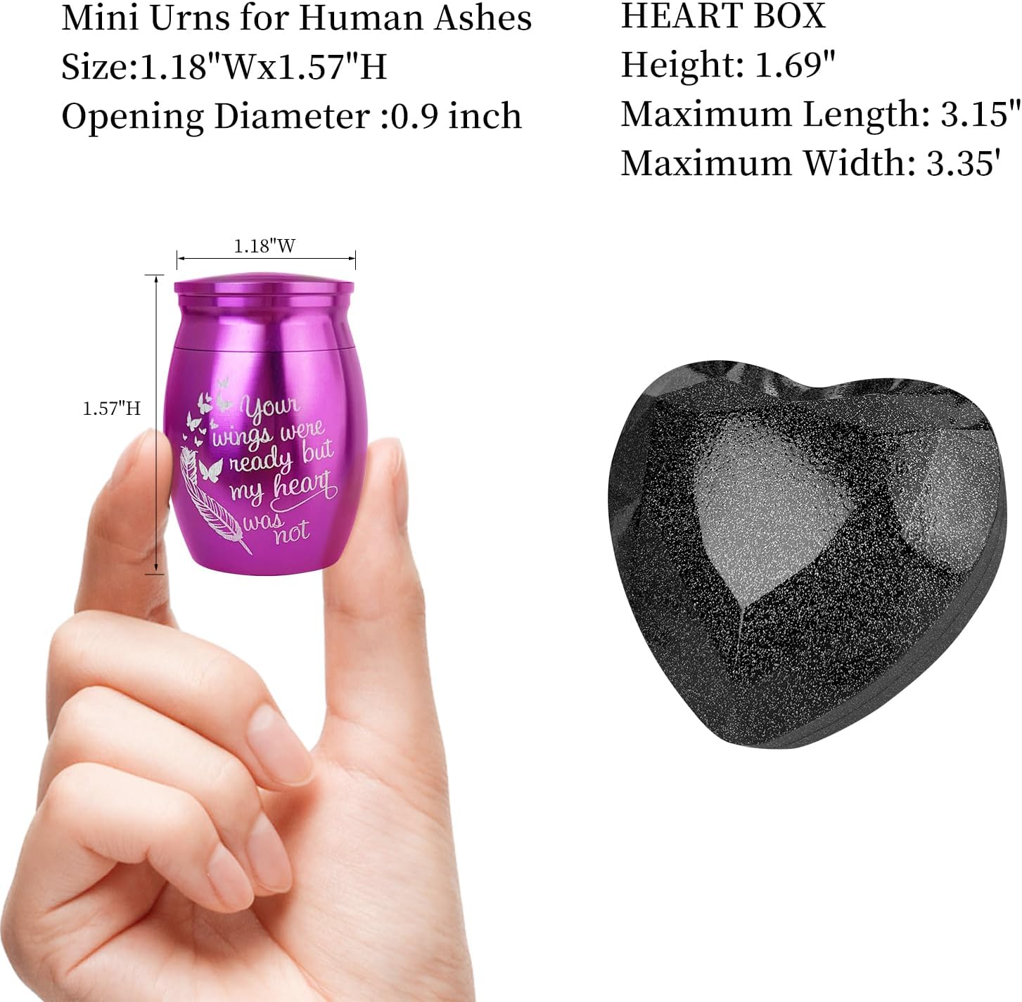 Small Purple Heart Urn for Ashes Keepsake with Light - Memorial Urn Set with Necklace, Funnel, Case - Image 5