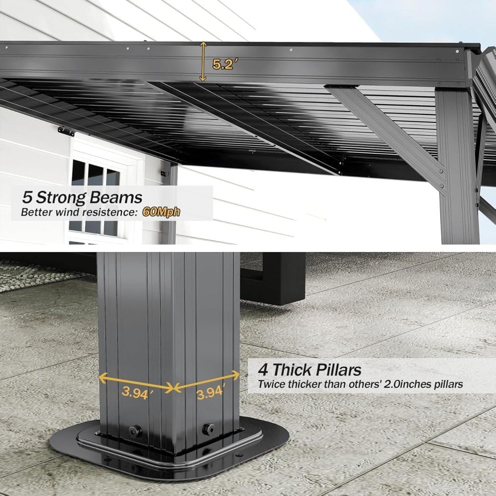 Heavy-Duty Outdoor Lean-to Gazebo with Sloping Galvanized Steel Roof for Deck, Porch, or Backyard Shelter (Gray - 8 x 8)