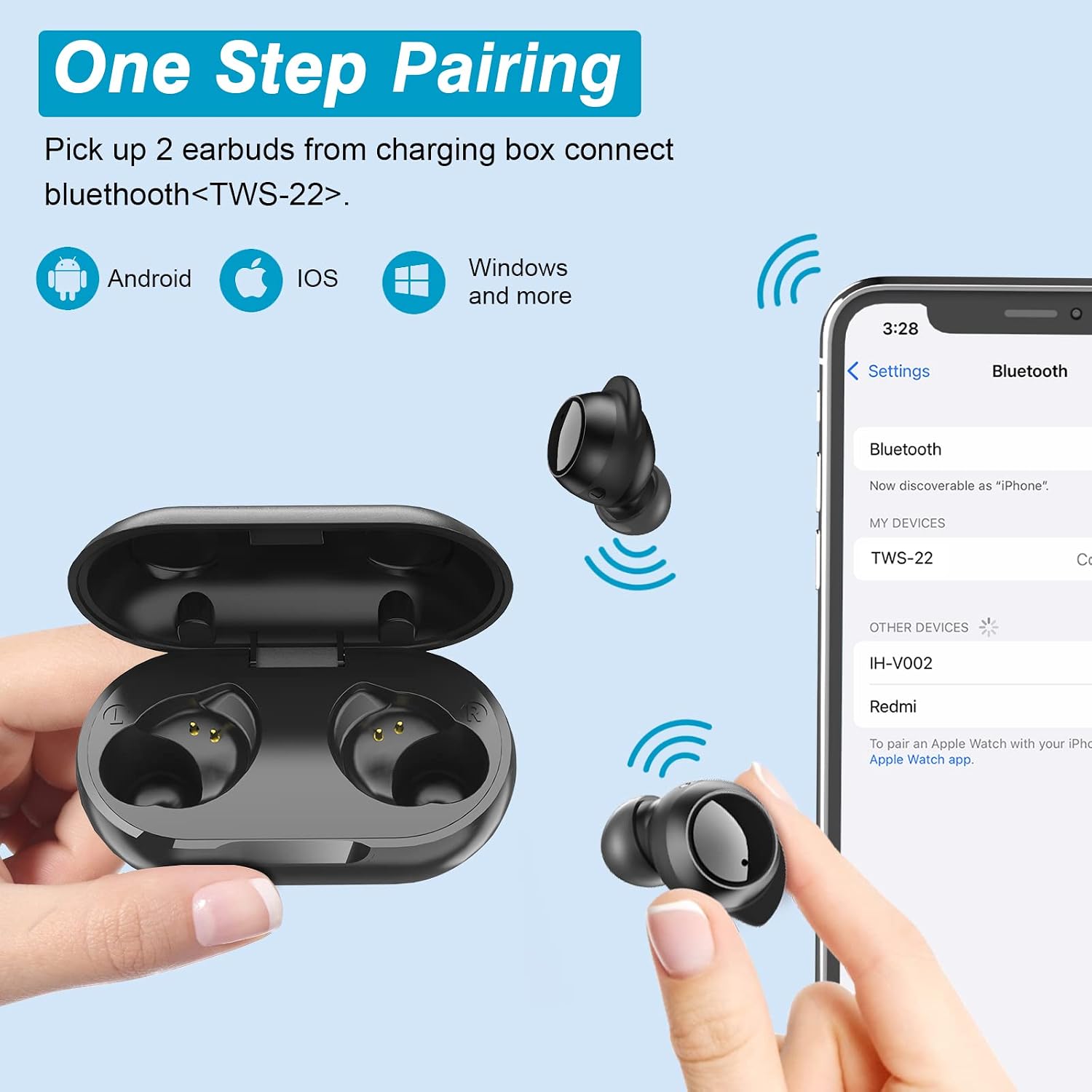 True Wireless Earbuds Bluetooth 5.0, Wireless Bluetooth Earphones with Charging Case, Power for All Day, Touch Control, Fast Pair, in-Ear Stereo Earphones with Built in Mic for All Bluetooth Device