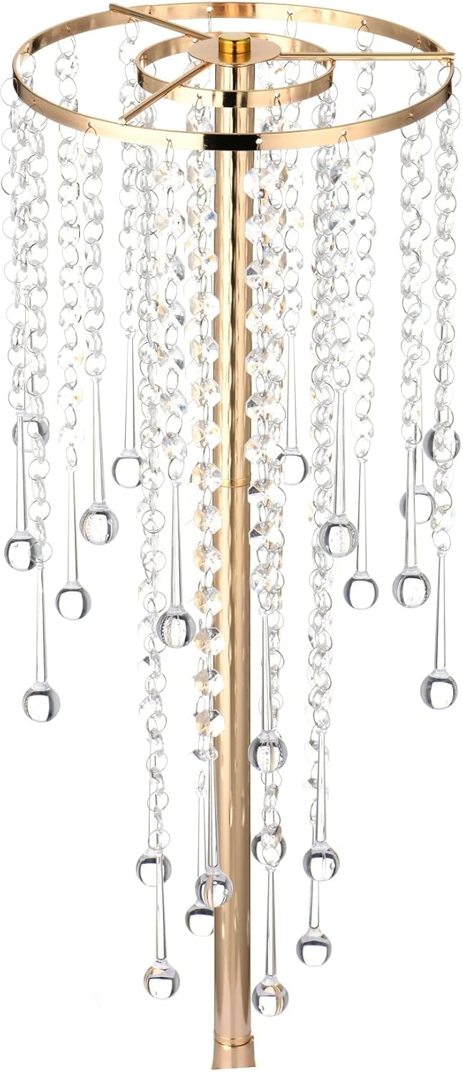 Bigsee 2 Pcs 21.65 inches Crystal Flower Stand Wedding Centerpieces for Tables, Tabletop Gold Metal Flower Arrangement Holder, Elegant Bulk Metal Vases for Reception Party Ceremony Decoration