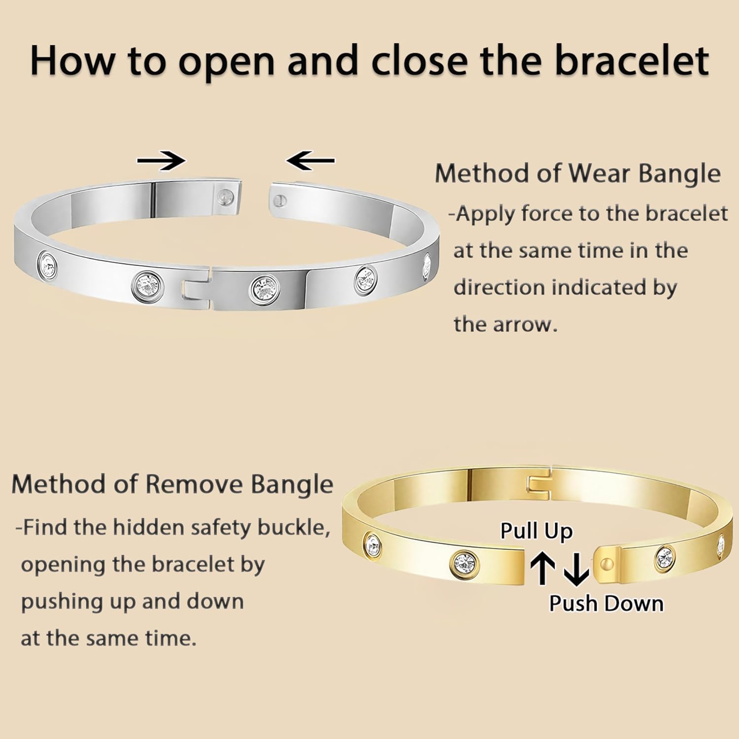 2Pcs 18K Gold-Plated Love Bangle Bracelets set for Women, Stainless Steel Cubic Zirconia Bangle Crystal Friendship Jewelry, Easter Wedding Birthday Gifts for Girlfriend, Wife, Monther - Image 4