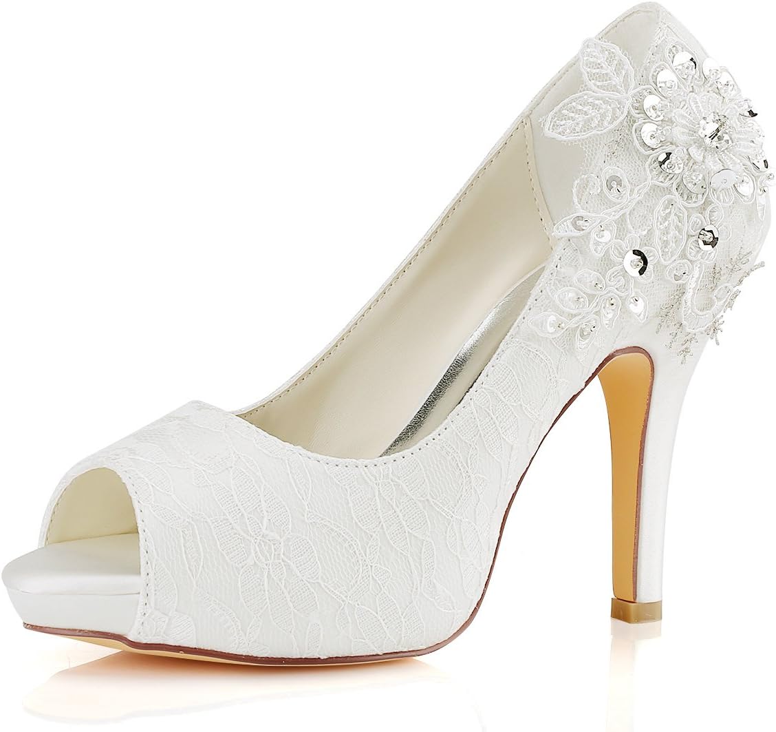 Emily BridalBridal Shoes Lace Wedding Shoes Lace Peep Toe High Heel Bridal Shoes