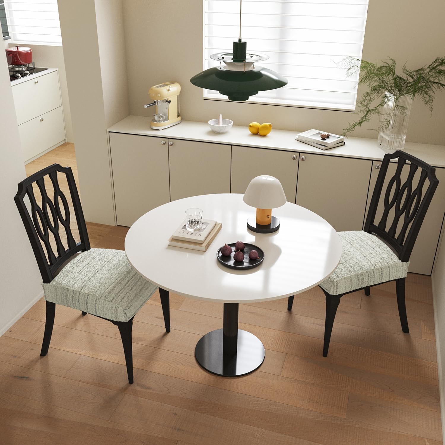 Heavyweight Cotton Dining Seat Covers for Chairs (Creamy White, Set of 2), Woven Stretch Fabric Slipcovers for Dining Room or Kitchen, Extra Durable and Machine Washable