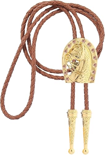 GelConnie Brown Rope Bolo Ties for Men Gold Western Cowboy Leather Necktie Women