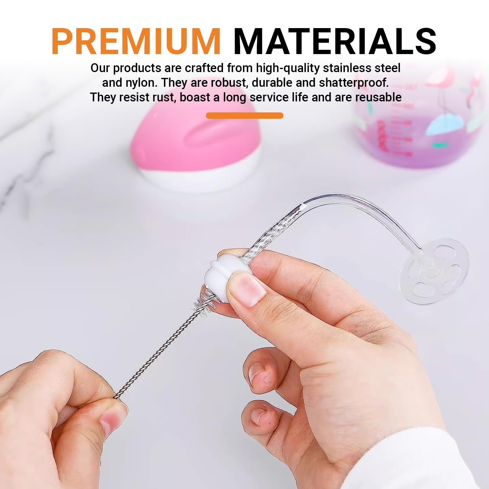 2 Piezas Cepillo Flexible 100cm Extra Largo, Cepillo Limpieza Tuberías Acero INOX Nylon, Limpiador Tubos, para Pajilla, Tubo Agua, Desagüe Refrigerador, Botella, PVC