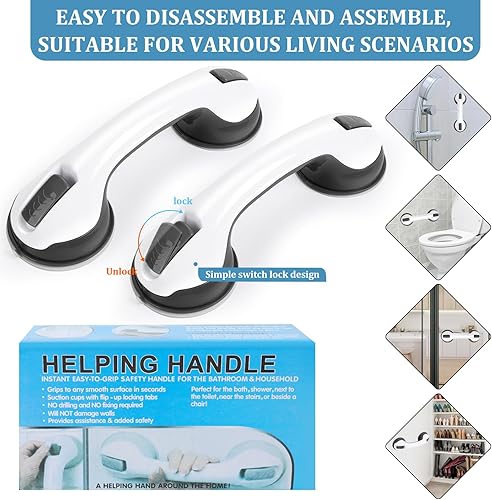 Miniatura 2 de Barras de agarre para regadera, paquete de 2 unidades de 12 pulgadas para baño con ventosa de sujeción fuerte, barra de equilibrio de seguridad para