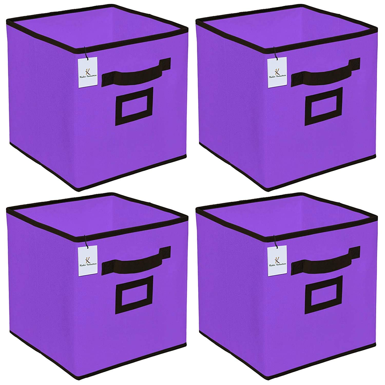 Kuber Industries Non Woven 4 Pieces Large Foldable Storage Organiser Cubes/Boxes (Purple) - CTKTC035250