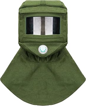 Sand Blasting Hood Cap, Canvas Sandblaster Mask, Shawl Cap Sandblaster Helmet, Anti Dust/Wind Protection Mask, Shawl Cap Face Protective Gear Mask for Spraying Sanding Painting, Green