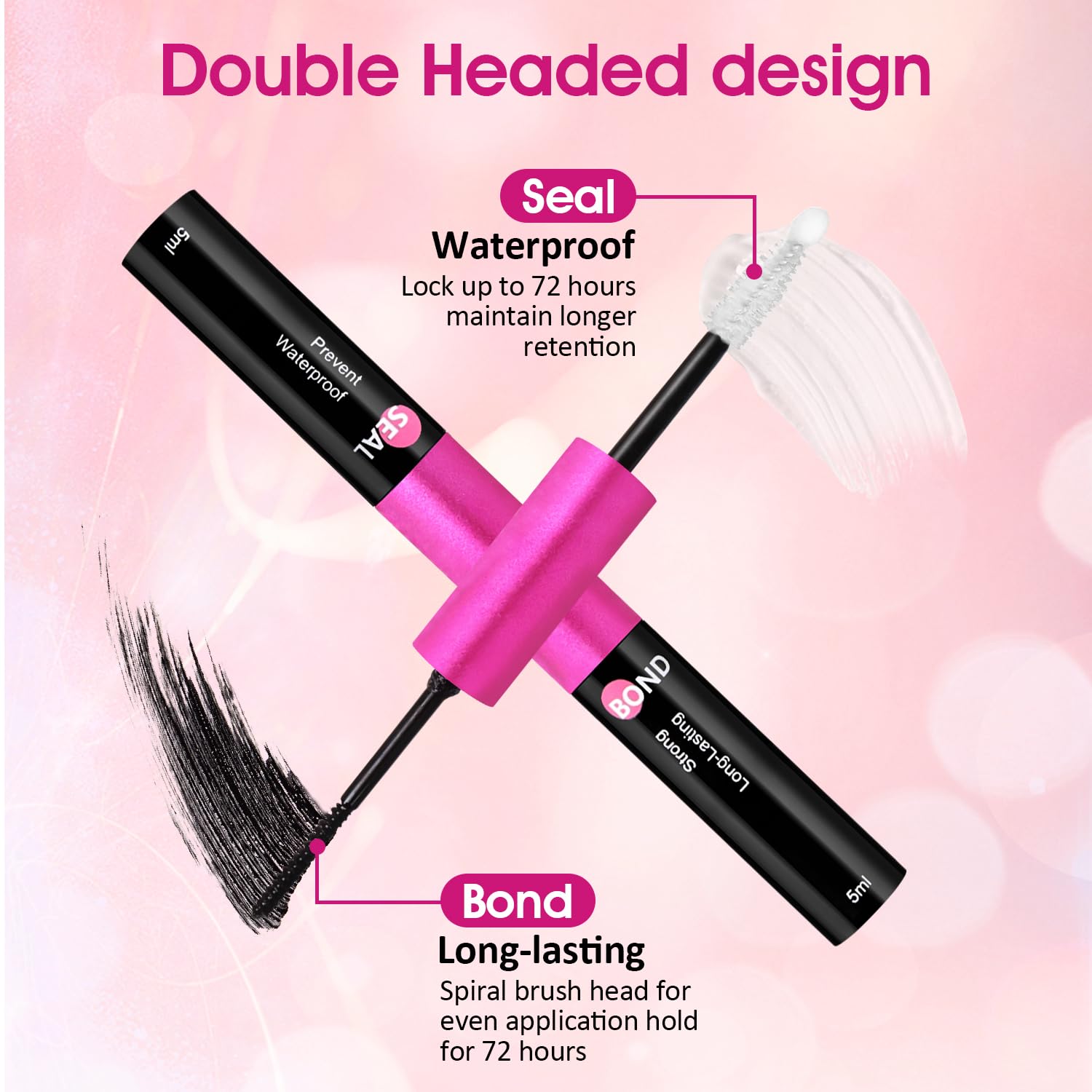 Lash Bond and Seal Waterproof for 72 Hours, Lash Cluster Glue Long Lasting 2-in-1 Lash Glue for Eyelash Clusters - 5ml+5ml