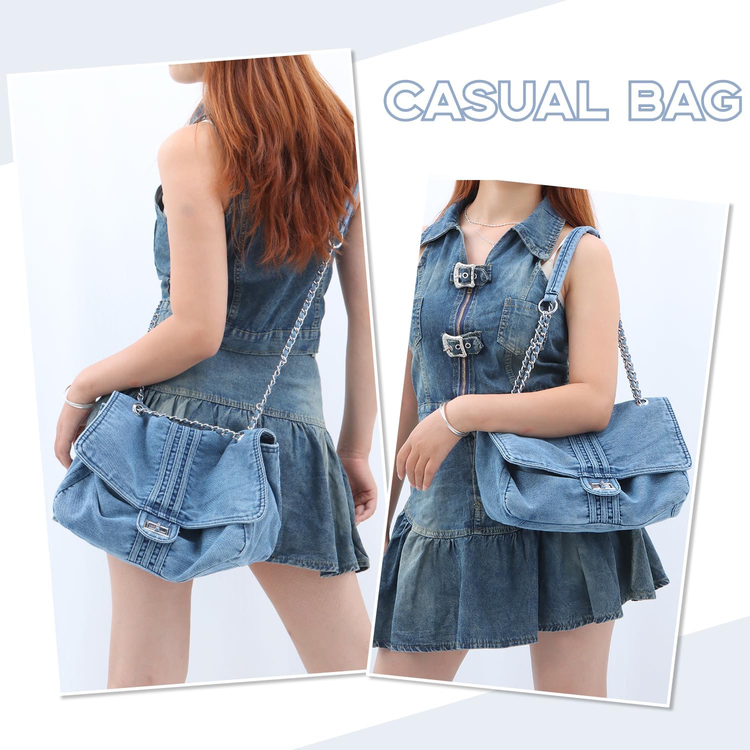 Denim Purse for Women Denim Hobo Bag Casual Jean Crossbody Shoulder Handbag